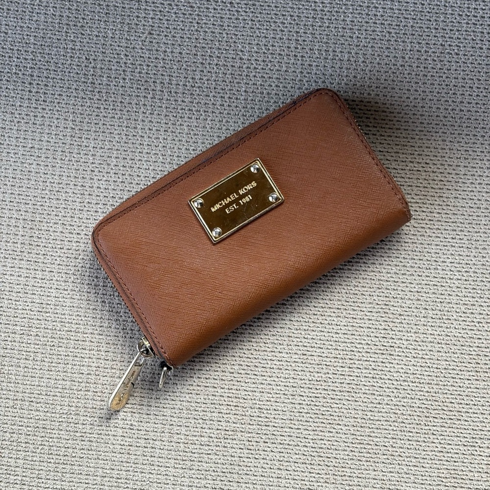 Michael Kors Tan Leather Zip Wallet